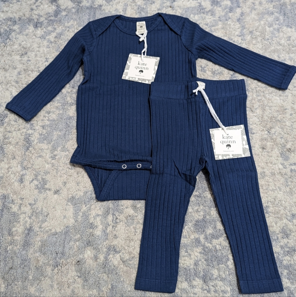 Kate Quinn Deep Blue Ribbed Baby Outfit